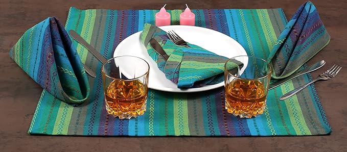 Ramanta Home Salsa Stripe Teal Oversized Cloth Napkins 20x20 Inches, Cotton Soft & Durable Table Napkin Ideal for Weddings, Restaurant, Washable Kitchen Fabric for Everyday Use