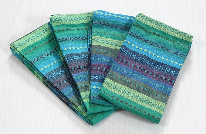 ACCENTHOME 100% Cotton Salsa Stripe Napkin Set of 12 18x18 inch Blue/Teal Multicolour Dinner Napkins - Washable Soft Premium Hotel Quality Napkins Perfect Table Linen for Family Dinners Weddings