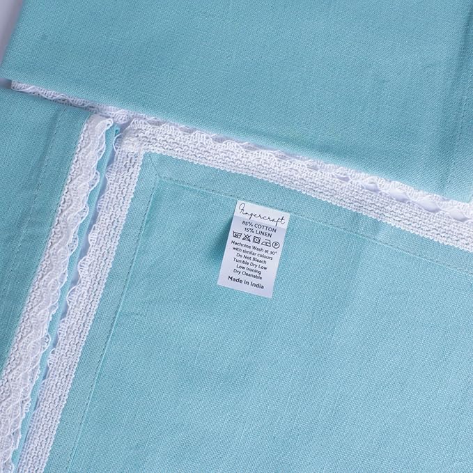 Fingercraft Dinner Cloth Napkin Cotton Linen Blend 12 Pack Mitered Corners with Elegant Lace for Everyday Use Napkins are Pre Shrunk and Good Absorbency Sky Blue, 20in x 20in (Set of 12) Easter Color