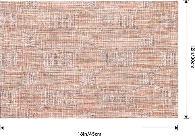 Leetaltree Coral Placemats Set of 6 - Heat Resistant Non-Slip Place mats for Dining Table, Washable Durable PVC Vinyl Woven Table Mats(Coral, 6)