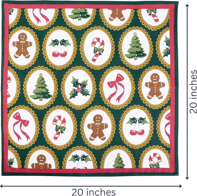 FINGERCRAFT Cloth Napkins, Set of 12 Cotton Linen Blend Printed Dinner Napkins Cloth Mitered Corner Perfect for Parties Dinners Christmas 20x20 Vintage