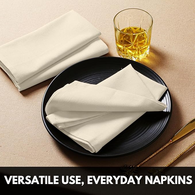 Ivory Cloth Napkins 100% Cotton 17x17 Inch, Soft Texture, Machine Washable, Colorfast, Suitable for Easter Lunch, Bridal Showers, Tea Parties, Formal Dining - Ivory Cream (Set of 4)