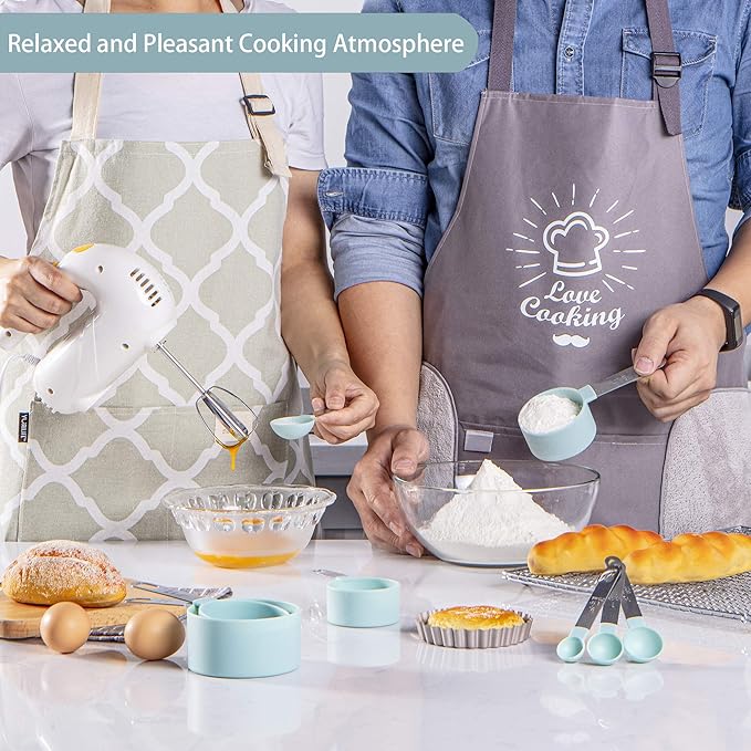 Measuring Cups and Spoons Set of Huygens Kitchen Gadgets 10 Pieces, Stackable Stainless Steel Handle Measuring Cups for Measuring Dry and Liquid Ingredient (Lake blue)