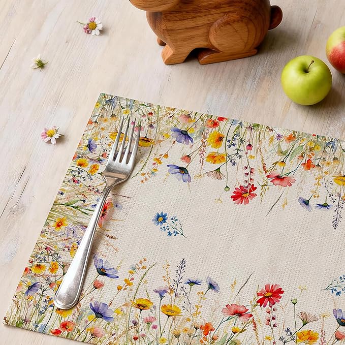 Spring Place Mats Set of 4 12x18 inch for Dinning Table - Blooming Floral Spring Table Decor, Party - Farmhouse Flower Seasonal Table Mats Decroations for Home