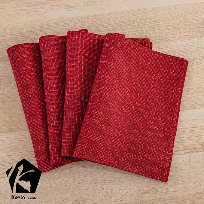 Kevin Textile Christmas Burlap Linen Placemats Set of 6 Heat Resistant Dining Table Place Mats Washable Kitchen Table Mats for Dinning Party Holiday Indoor Outdoor, 13 x19 inches, Burgundy