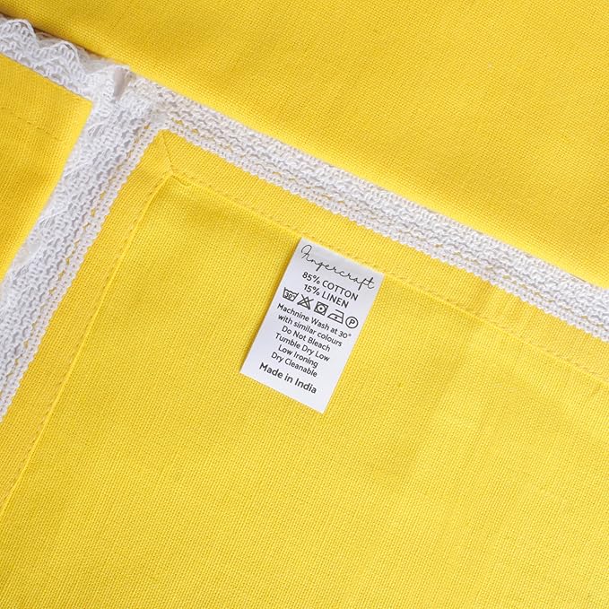 Fingercraft Dinner Cloth Napkin Cotton Linen Set of 12 Mitered Corners with Natural Elegant Lace for Everyday Use Napkins are Pre Shrunk and Good Absorbency with Lace 20x20 in Lemon Easter Color