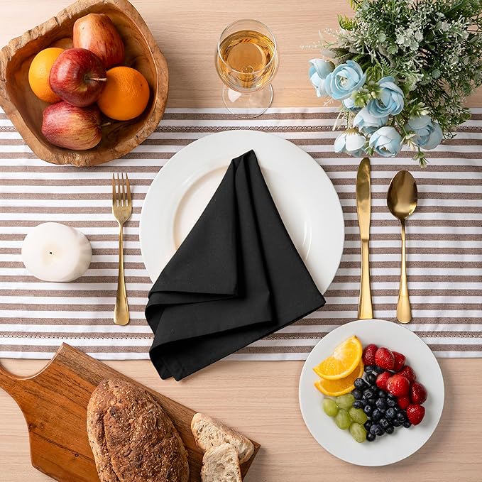 Blue Needles Solid Cloth Napkins Set of 12 Black 100% Cotton Dinner Napkins 18x18 inches - Soft, Reusable, Absorbent & Washable Linen, Ideal for Spring Summer Easter Events Parties & Everyday Use