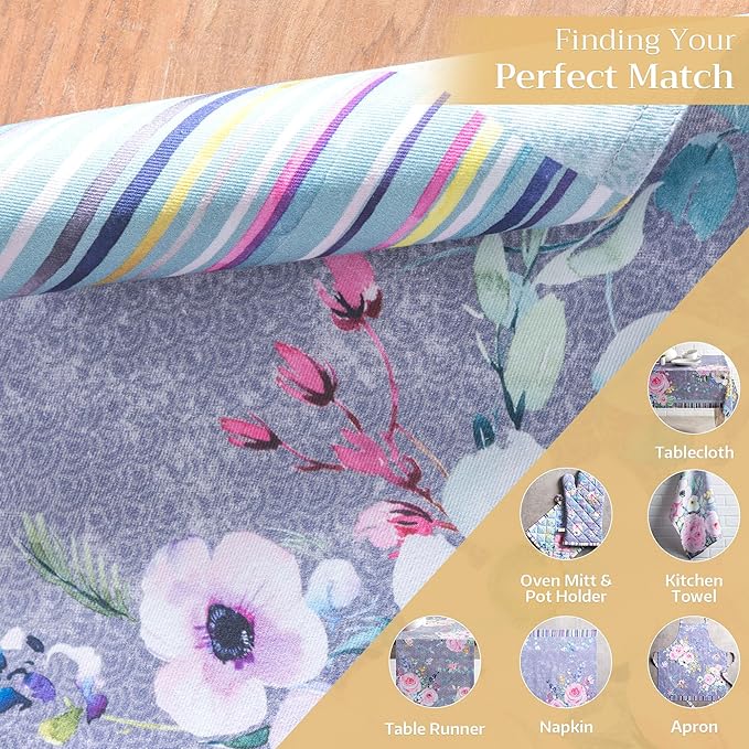 Maison d' Hermine Placemats Set of 4 100% Cotton Washable Cloth Place Mats Reusable Table Mats for Kitchen Dining Party Gifts for Mothers Day Spring/Summer (Sweet Rose Lavender - Lush, 13" x 19")