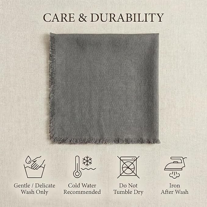 ACCENTHOME Grey Cotton Linen Napkin Set of 12 18x18 inch Dinner Napkins - Washable Soft Premium Hotel Quality Reusable Hemmed Edges Napkins Perfect Table Linens for Family Dinners, Weddings