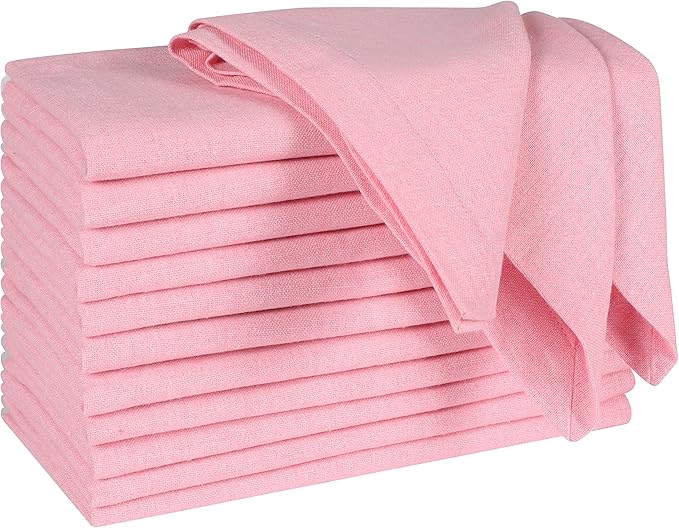 Bedding Craft Cotton Cloth Napkins Set of 12 – 18x18 Baby Pink – Soft Machine Washable Fabric Napkins for Weddings, Thanksgiving, Christmas & Everyday Dining