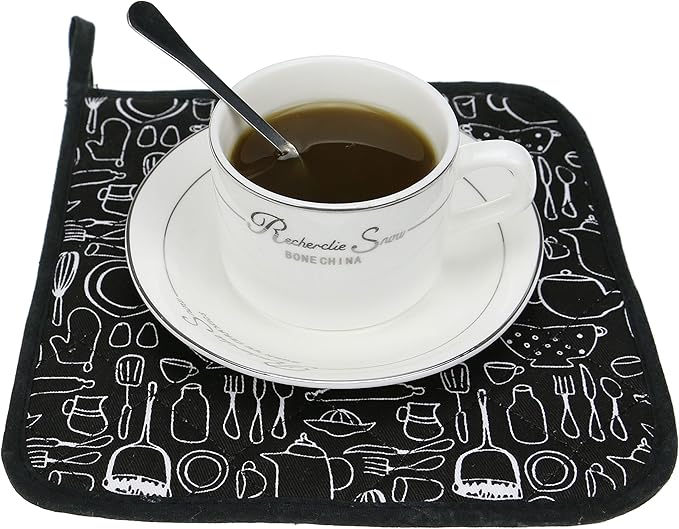 100% Cotton Kitchen Everyday Potholders Pot Holder Heat Resistant Coaster Potholder for Cooking and Baking 8 x 8-Inch Set of 3 Black