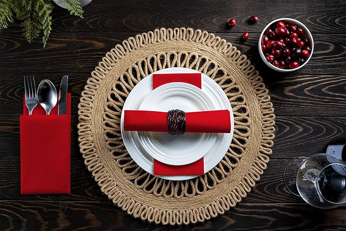 100 Linen-Feel Colored Paper Napkins - Decorative Cloth-Like Brighet Red Dinner Napkins - Soft And Absorbent. For Kitchen, Party, Wedding, Bathroom Or Any Occasion. (Pack of 100)
