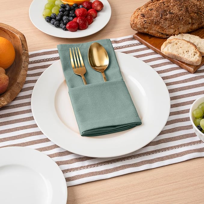 Blue Needles Solid Cloth Napkins Set of 6 Hunter Green 100% Cotton Dinner Napkins 18x18 inches - Soft, Reusable, Absorbent & Washable, Ideal for Spring Summer Easter Events Parties & Everyday Use