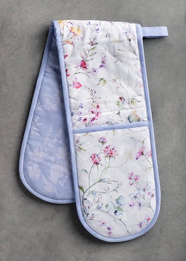 Maison d' Hermine Double Oven Mitts 100% Cotton 7"x35" Double Oven Mitt Heat Resistant BBQ Cooking Gloves with Loop Baking Grilling Gifts for Mothers Day Spring Summer (Summer Floral)
