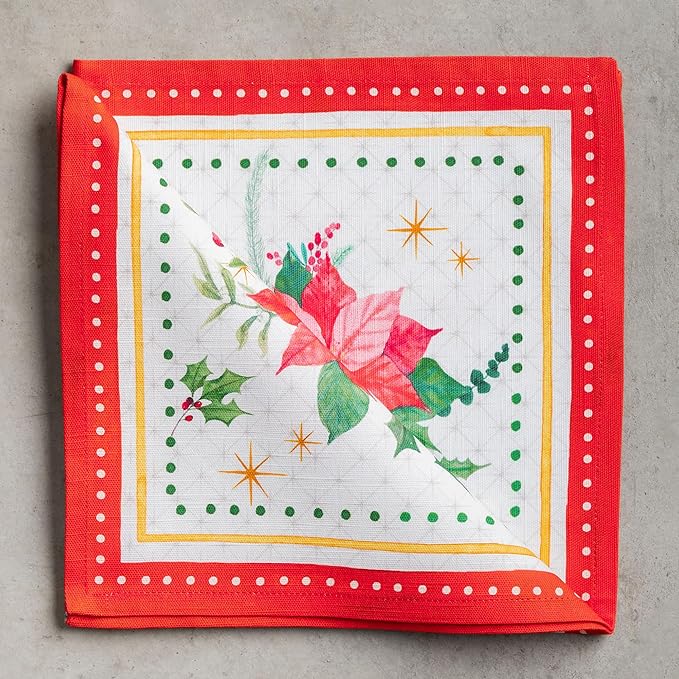 Maison d' Hermine Cloth Napkins Set of 4 100% Cotton for Thanksgiving Christmas Decorations Everyday Reusable Square Fall Napkins Cloth Washable Dinner Party (Poinsettia Christmas, 20"x20")