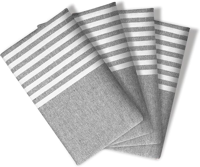 Cloth Napkins 18x18 Inches - Striped Design, 100% Cotton, Reusable & Durable Fabric Napkins for Dining, Everyday Meals, Events, Parties - Machine Washable, Set of 4, Charcoal Grey