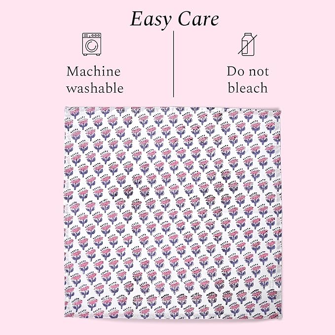 CPC Pink Sapphire Indian Block Print Cotton Cloth Napkins Set of 4, 18x18 Reusable Everyday Napkins, Soft, Absorbent, Floral Dinner Napkin, Holiday, Party Gift, Spring,Mother's Day