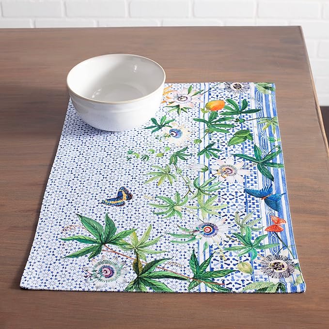 Maison d' Hermine Placemats Set of 4 100% Cotton Washable Cloth Place Mats Reusable Table Mats for Kitchen Dining Party Wedding Gifts for Mothers Day Spring/Summer (Passiflora, 13" x 19")