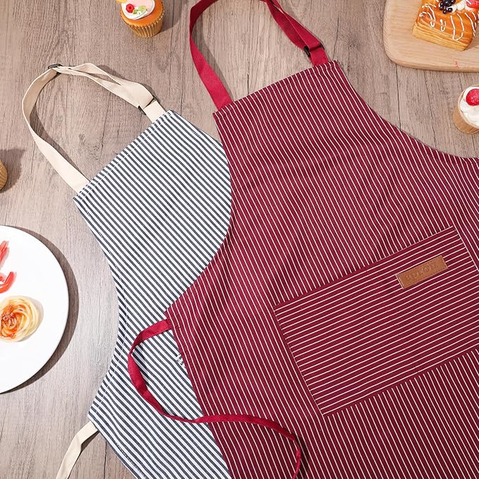 2 Pack Stripes Kids Apron, Kids Cooking Aprons with 2 Pockets, Cute Aprons for Cooking for Boys and Girls