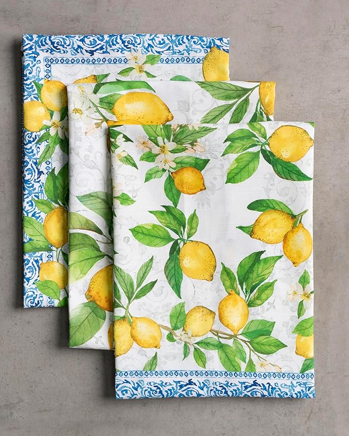 Maison d' Hermine Kitchen Towels Set of 3 100% Cotton 27.50" x 20" Reusable Cloth Tea Dish Towels Absorbent with Hanging Loop for Kitchen Gifts for Mothers Day Spring/Summer (Cedrat)