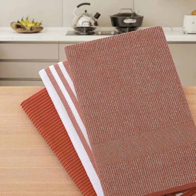Homaxy Premium Kitchen Towels(18”x 28”, 9 Pack), Large Cotton 380 GSM Kitchen Hand Towels, Soft and Absorbent Terry Dish Towels, Multipurpose Tea Towel Set with Hanging Loop, Rust