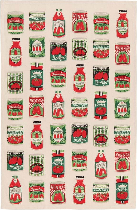 Now Designs Pomodori Collection Cotton Dishtowel, Vintage Market Style, W18 x L28in, Red and Green Pattern