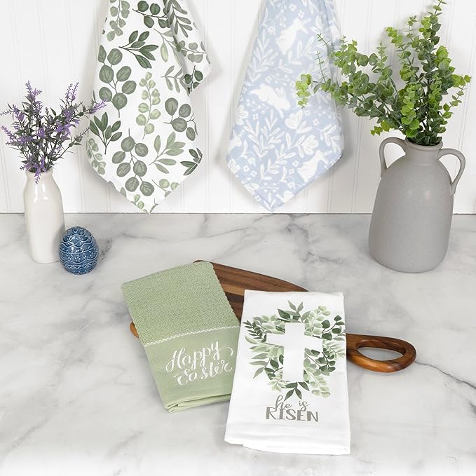Ritz 100% Cotton Kitchen Towels, Eucalyptus Floral Spring – 16"x26" – Absorbent Dish Towels for Drying & Cleaning – Soft & Durable (Set of 4)