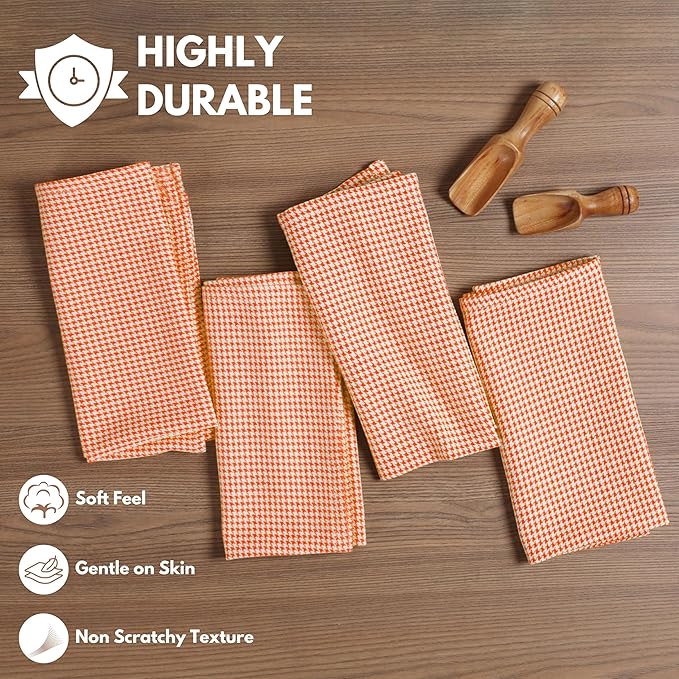 Cloth Napkins 18”X18” 100% Cotton Decorative Washable Table Houndstooth Check Napkin for Kitchen, Party, Wedding, Restaurant & Camping - Orange (Set of 4)