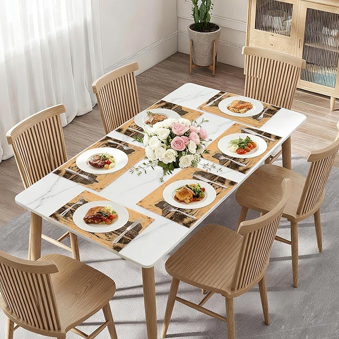 Vintage Western Cowboy Placemats Set of 6,Waterproof Heat Resistant Dining Table Plate Mat for Home Kitchen Dining Table 12x18Inch