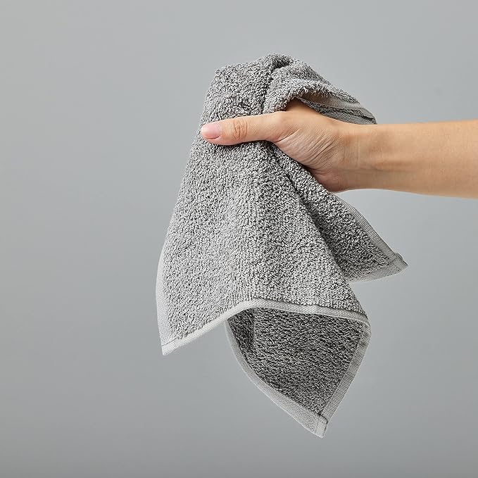 Amazon Basics Fast Drying Cotton Washcloths for Bathroom, Machine Washable, Extra Absorbent, 12 x 12 in, Gray, (Pack of 144)