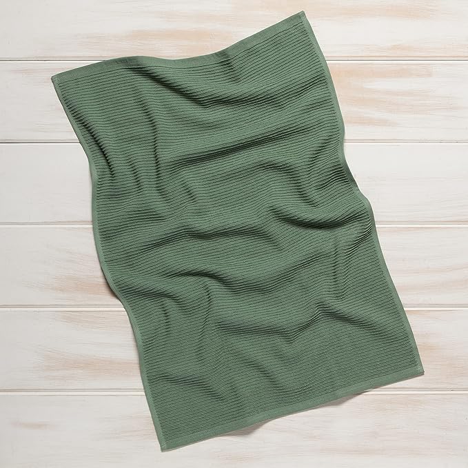 Now Designs Ripple Cotton Dish Towel Elm Green 18 x 28in, Set of 2