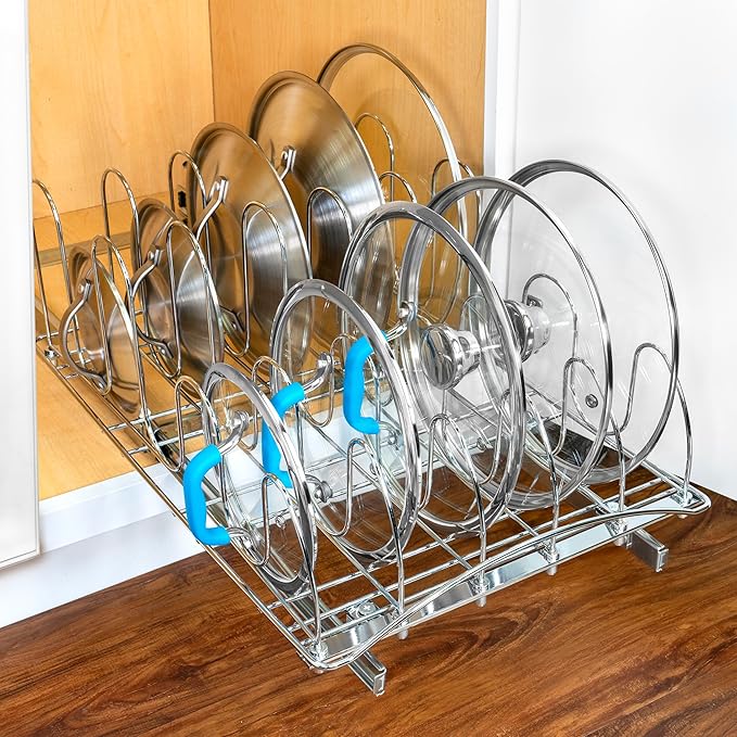 LYNK PROFESSIONAL® Pull Out Pot and Pan Lid Organizer Inside Cabinet - Lifetime Ltd. Warranty – Cookie Sheet Organizer for Cabinet – Slide Out Baking Sheet Organizer - 14W x 21D, Extra-Large, Chrome
