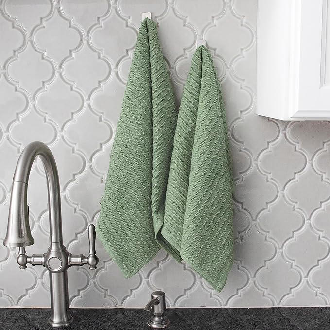 Ritz Royale Collection 100% Combed Terry Cotton, Highly Absorbent, Oversized, Kitchen Towel Set, 28" x 18", 4-Pack, Solid and Coordinate, Juniper