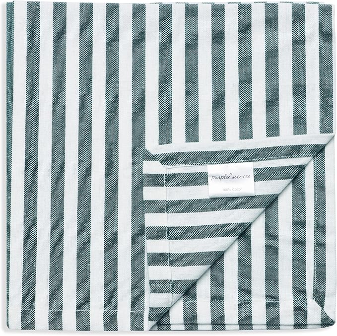 PurpleEssences Plain Striped Cloth Napkins - Set of 12-100% Cotton - 18 x 18 Inch - Spring Easter Summer and Perfect Everyday Use Dinner Napkin - Forest Green and White