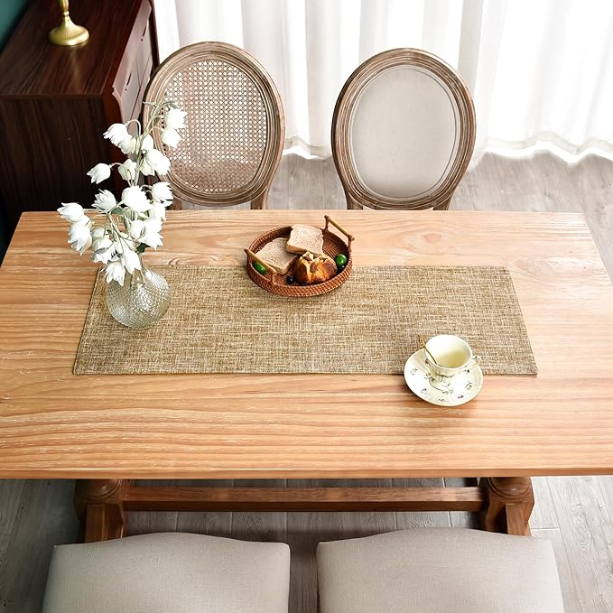Farmhouse Rustic Faux Linen Table Runner Neutral Coffee Table Runners Double Layer Reversible Rectangle Runners for Daily Use Kitchen Dining Banquet Holiday 13x36 Inch