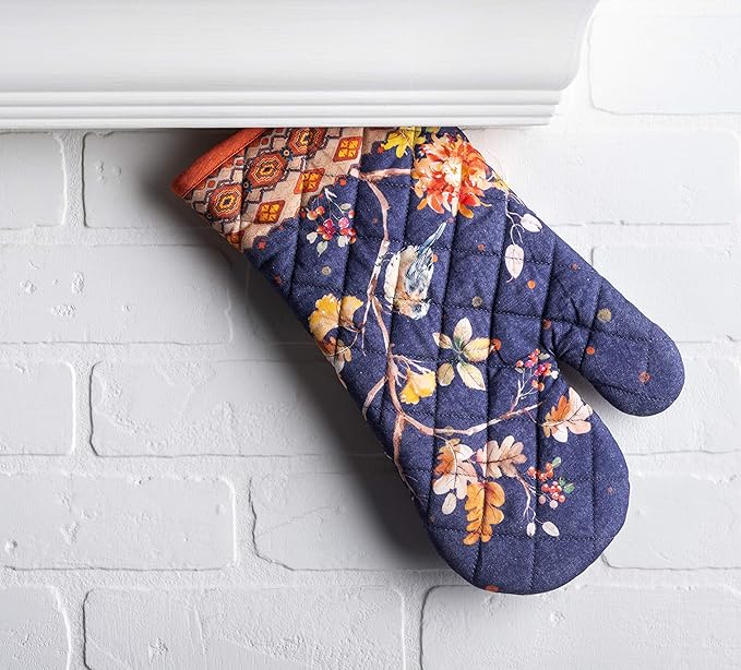 Maison d' Hermine Oven Gloves 100% Cotton Oven Mitt 7" x 13" with Loop Heat Resistant BBQ Cooking Gloves for Thanksgiving Christmas Decorations Baking Handling Hot Pans (Pack of 1, Kelim - Infinity)