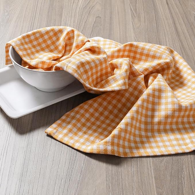 Mini Gingham Check Cloth Napkins Set of 4, 16"x16", 100% Cotton, Super Absorbent & Reusable, Washable Fabric Napkin Dinner, Events, Everyday Use - Mustard Yellow