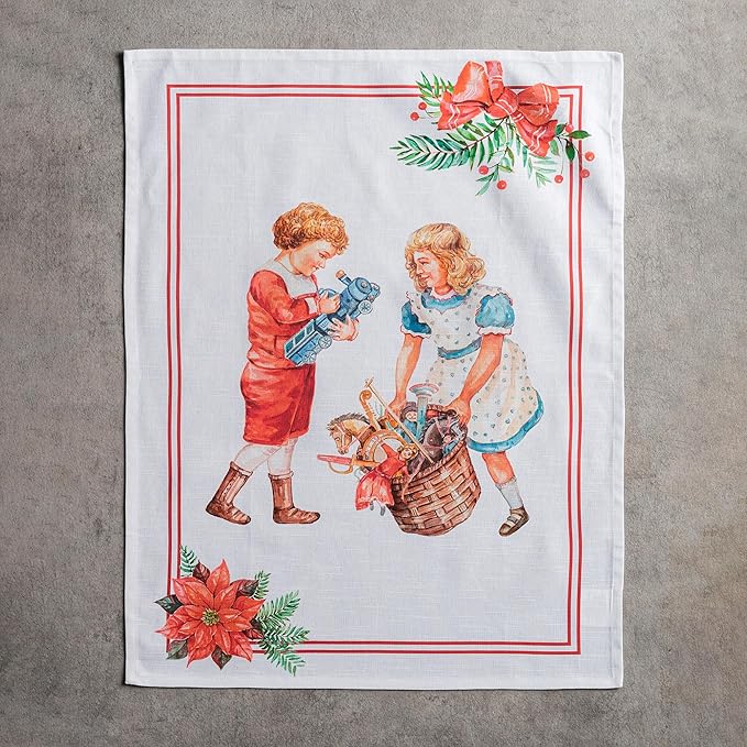 Maison d' Hermine Kitchen Towels Set of 3 100% Cotton 20" x 27.5" Reusable Cloth Tea Dish Towels Absorbent with Hanging Loop for Kitchen Dining Thanksgiving Christmas Decorations (Chromo)