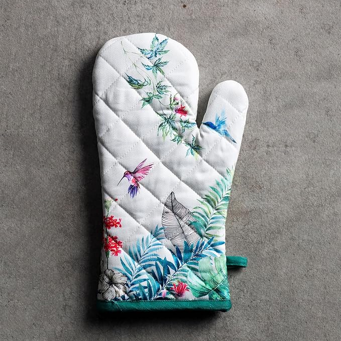 Maison d'Hermine Oven Gloves 100% Cotton Oven Mitt 7" x 13" with Loop Heat Resistant BBQ Cooking Gloves Baking Grilling Gifts for Mothers Day Spring/Summer (Pack of 1, Tropiques)