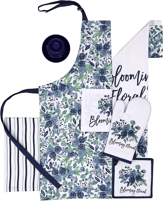 AMOUR INFINI Cotton Aprons for Women with Pocket, Adjustable Strap & Waist Ties - Washable Aprons for Baking, Cooking, Gardening (27.5 x 33 Inches - Blooming Floral)