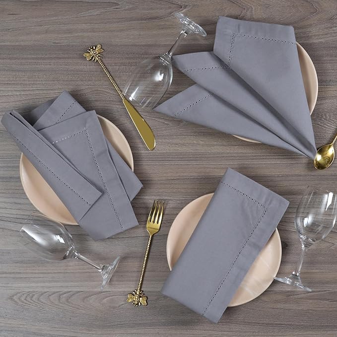 Cotton Cloth Napkins Set of 12, 18x18 Cotton Napkin Cloth Washable, Soft, Reusable Napkins for Wedding, Parties, Christmas, Thanksgiving, Everyday Use (Grey) - ALPHA Living HOME