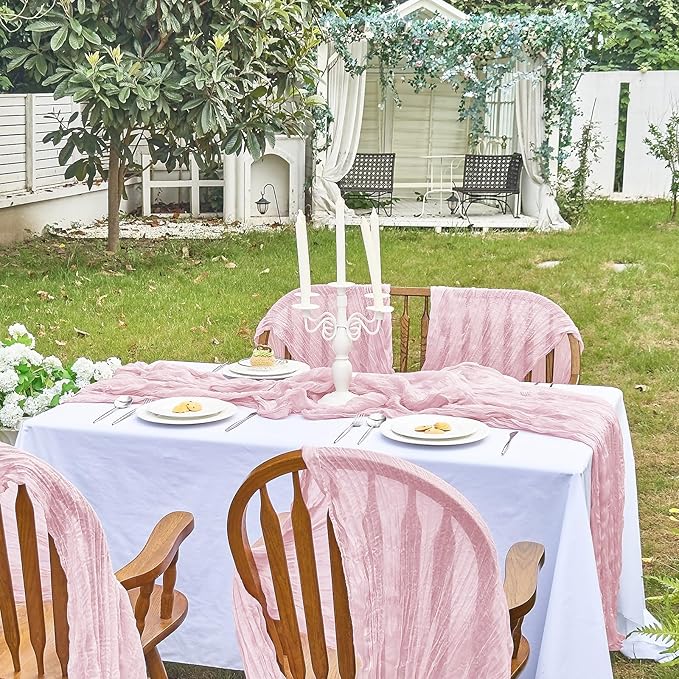 IVAPUPU 10 Pcs Cheesecloth Table Runner - 10ft Pink Spring Boho Gauze Cheese Cloth Table Runners for Baby Shower Decorations Wedding Party Summer Garden Farmhouse Decor