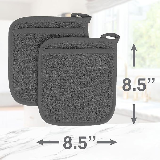 RITZ Terry Pocket Mitt & Hot Pad: Unparalleled Heat Resistant, Durable 100% Cotton – Ergonomically Designed for Optimal Grip – Easy-Care Machine Washable – 4-Pack, Graphite