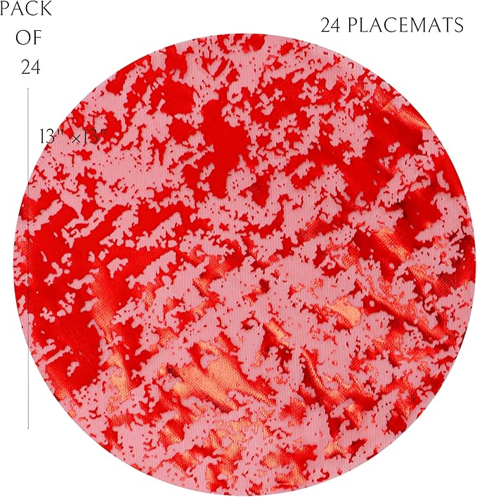 Snowkingdom 24 Pcs Red Placemats, 13 Inch Round Disposable Table Mats with Metallic Foil Mesh Glitter Design, Elegant Party Supplies for Valentine’s Day, Christmas, Wedding, Birthday Dinner Decor