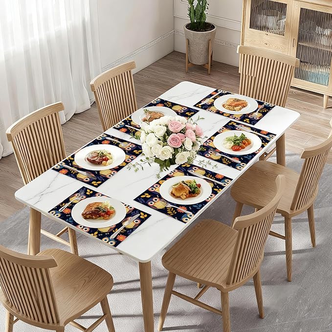 Cute Owl Table Mats Set of 6,Non-Slip Washable Placemats for Restaurant Home Kitchen Dinner Table 12x18Inch