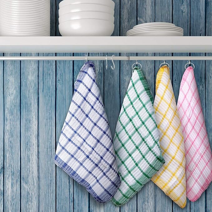 Boao 12 Pieces Kitchen Dish Cloths, Cotton, 4 Color, Square, 12" x 12", Absorbent, Reusable, Machine Washable, Kitchen Household Supplies