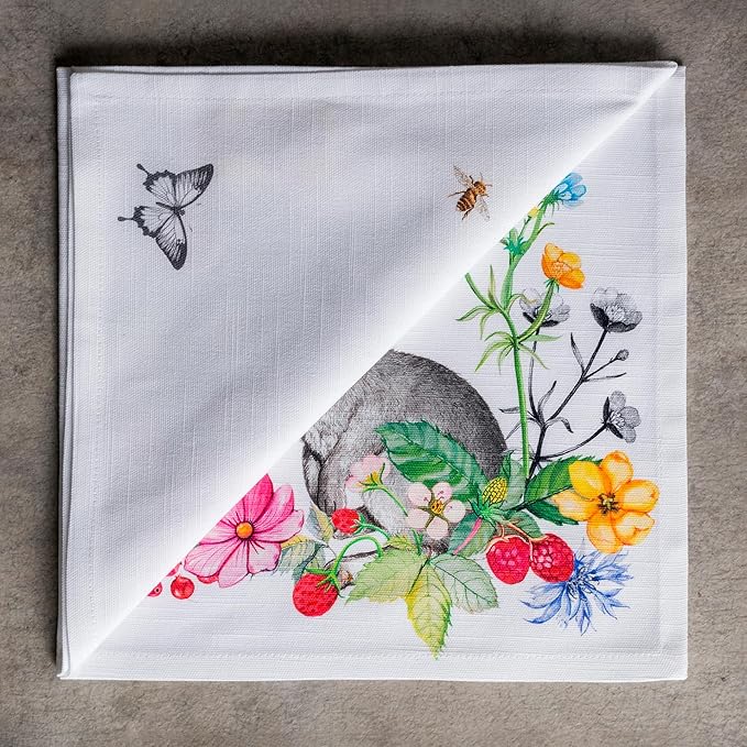 Maison d' Hermine Cloth Napkins Set of 4 100% Cotton Everyday Reusable Square Napkins Cloth Washable Dinner Party Wedding Restaurant Gifts for Mothers Day Spring/Summer (Printemps, 20" x 20")
