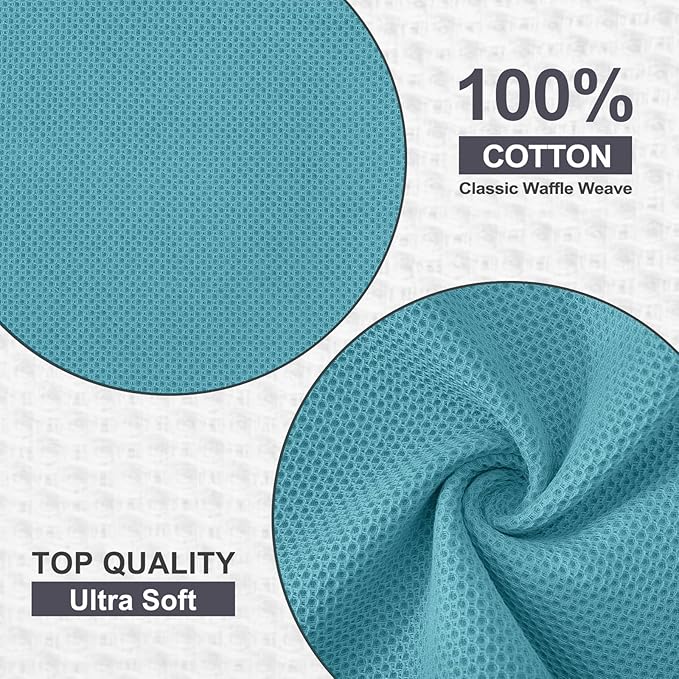 Kitinjoy 100% Cotton Kitchen Dish Cloths (12 X 12 Inches, Lake Blue), 6 Pack Waffle Weave Ultra Soft Absorbent Dish Towels for Drying Dishes Quick Drying Kitchen Towels Dish Rags
