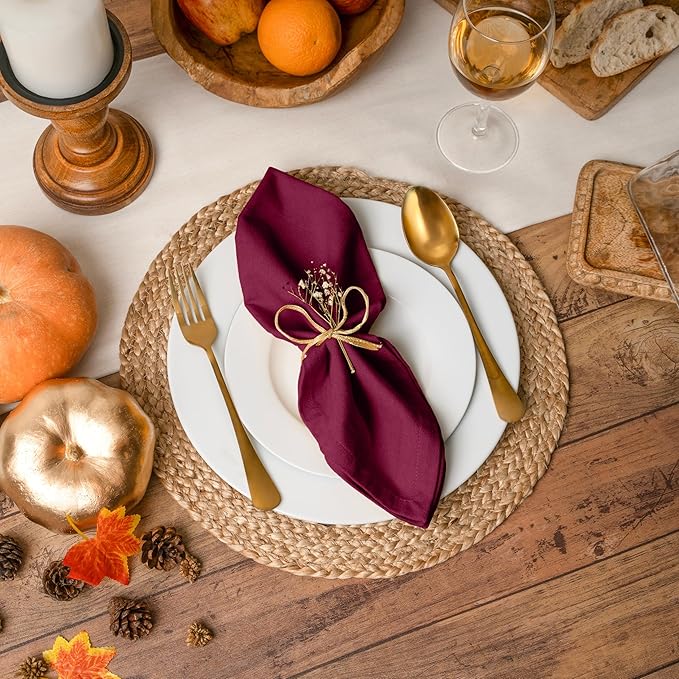 Blue Needles Solid Cloth Napkins Set of 12 Burgundy 100% Cotton Dinner Napkins 18x18 inches - Soft, Reusable, Absorbent & Washable Linen, Ideal for Spring Summer Easter Events Parties & Everyday Use