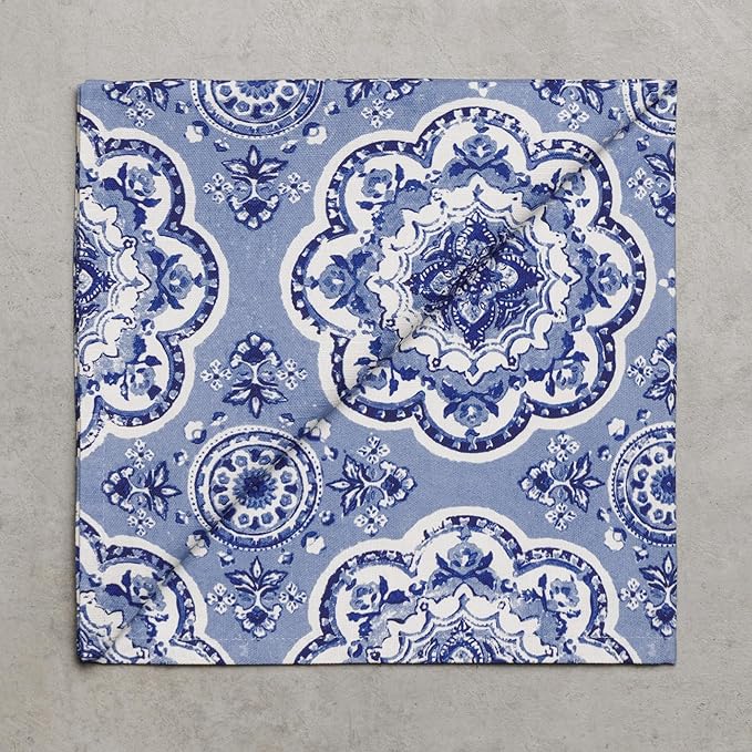Maison d' Hermine Cloth Napkins Set of 4 100% Cotton Everyday Reusable Square Napkins Cloth Washable Dinner Party Wedding Restaurant Gifts for Mothers Day Spring/Summer(Melodie Bleue, 20" x 20")